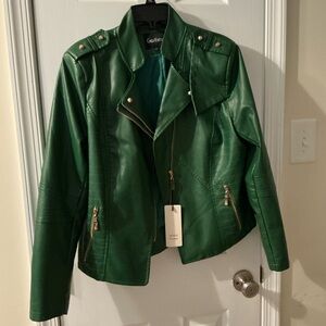 Green PU Leather Moto Style Jacket  XL | NWT Get it in time for St Patrick’s Day